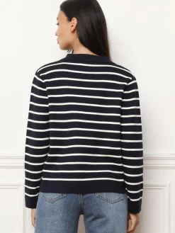 Sale La Modeuse Cardigan marinière à col polo BleuMarine
