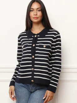 Sale La Modeuse Cardigan marinière à col polo BleuMarine
