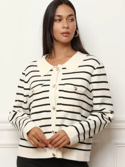Outlet La Modeuse Cardigan marinière à col polo Blanc