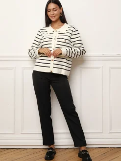 Outlet La Modeuse Cardigan marinière à col polo Blanc
