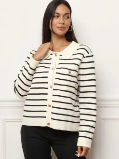 Outlet La Modeuse Cardigan marinière à col polo Blanc