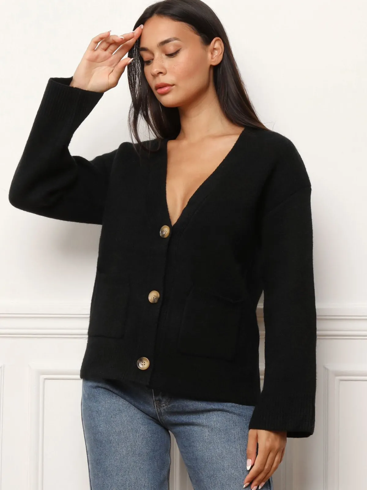 Hot La Modeuse Cardigan oversize à poches Noir