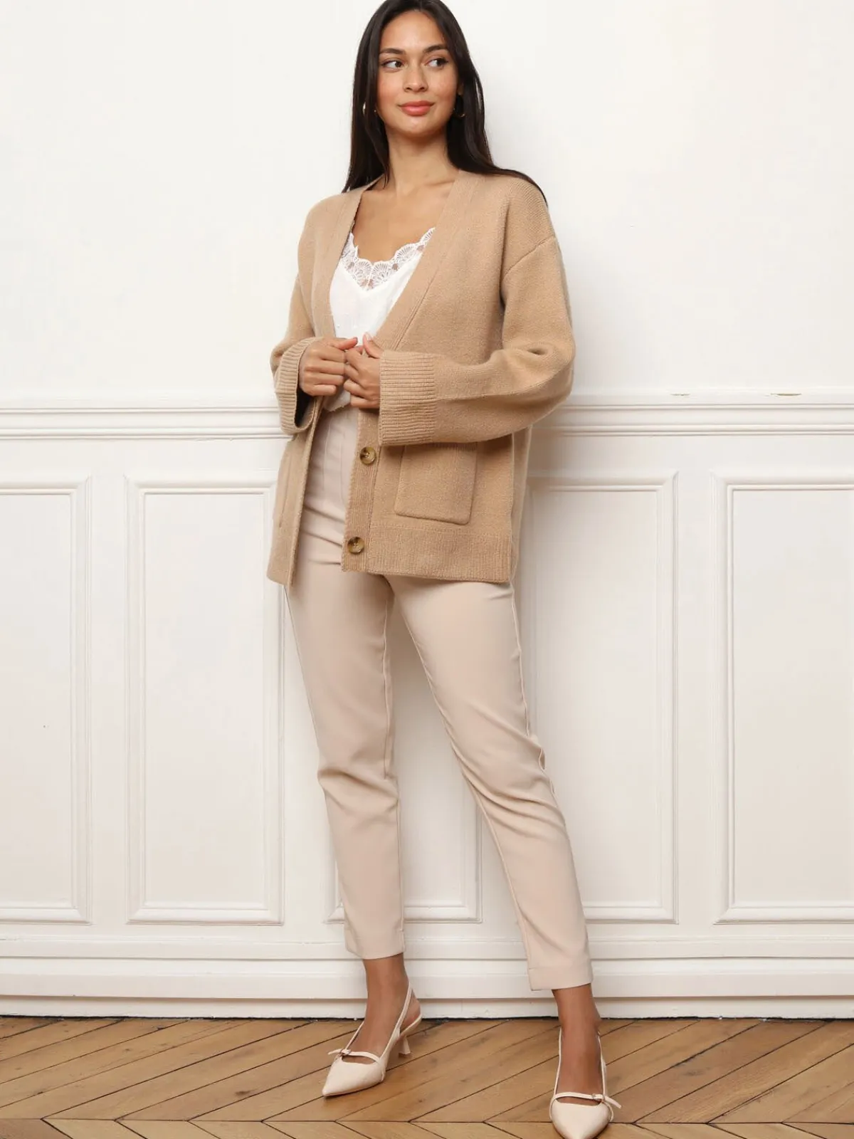 New La Modeuse Cardigan oversize à poches Camel