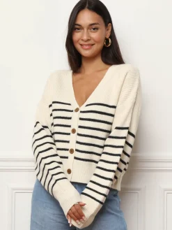 Discount La Modeuse Cardigan oversize à rayures Blanc