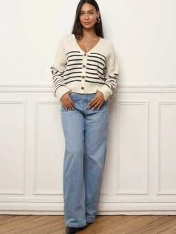 Discount La Modeuse Cardigan oversize à rayures Blanc