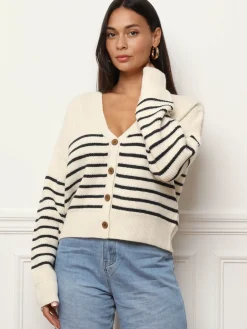 Discount La Modeuse Cardigan oversize à rayures Blanc