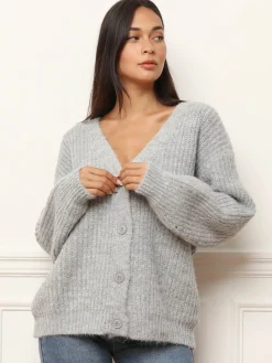 Best La Modeuse Cardigan oversize en maille côtelée Gris