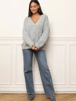 Best La Modeuse Cardigan oversize en maille côtelée Gris