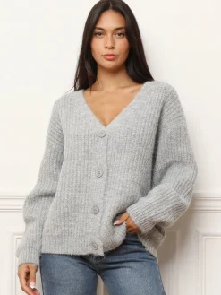 Best La Modeuse Cardigan oversize en maille côtelée Gris