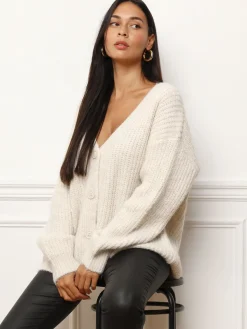 Outlet La Modeuse Cardigan oversize en maille côtelée Beige