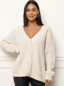 Outlet La Modeuse Cardigan oversize en maille côtelée Beige
