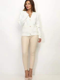 Outlet La Modeuse Cardigan texturé à boutons dorés Blanc