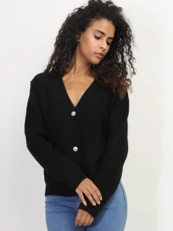 Discount La Modeuse Cardigan texturé à boutons dorés Noir
