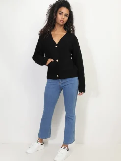Discount La Modeuse Cardigan texturé à boutons dorés Noir