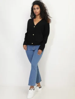 Discount La Modeuse Cardigan texturé à boutons dorés Noir