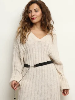 Discount La Modeuse Ceinture tressée avec fils brillants Noir