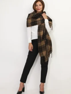 Hot La Modeuse Écharpe à franges motif tartan Taupe