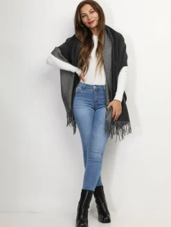 Sale La Modeuse Écharpe douce à franges Noir