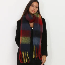 Online La Modeuse Écharpe duveteuse à carreaux et franges Rouge
