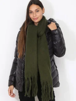 Discount La Modeuse Écharpe duveteuse à franges Kaki
