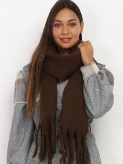 Sale La Modeuse Écharpe duveteuse à franges Marronfoncé