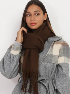 Sale La Modeuse Écharpe duveteuse à franges Marronfoncé