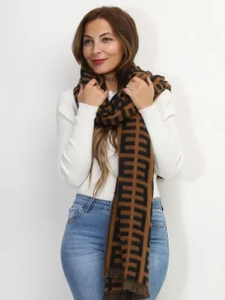 Hot La Modeuse Écharpe duveteuse à motif "E" Noir/Marron