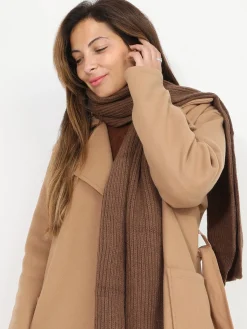 Sale La Modeuse Écharpe en maille épaisse et ajourée Marron