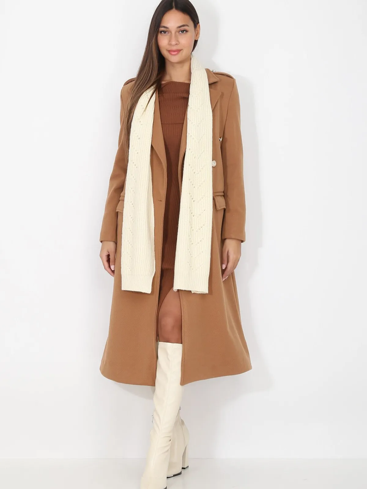 La Modeuse Écharpe en maille épaisse et ajourée Beige