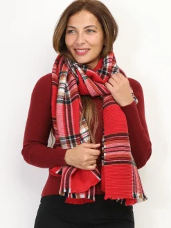 Outlet La Modeuse Écharpe XXL à motif écossais Rouge