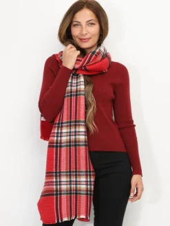 Outlet La Modeuse Écharpe XXL à motif écossais Rouge