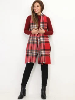 Outlet La Modeuse Écharpe XXL à motif écossais Rouge