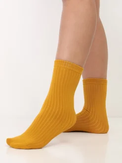 Sale La Modeuse Chaussettes basiques en coton Jaune