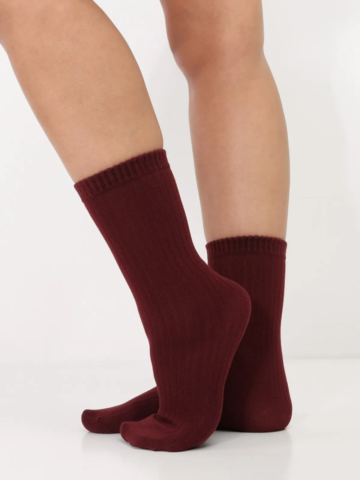 Outlet La Modeuse Chaussettes basiques en coton Bordeaux