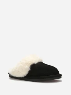 Clearance La Modeuse Chaussons en suédine fourrés Noir