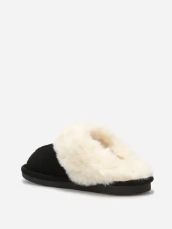 Clearance La Modeuse Chaussons en suédine fourrés Noir