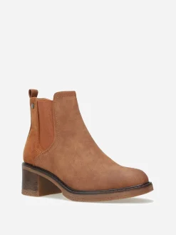 New La Modeuse Chelsea à talon bi-matières Camel