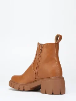 New La Modeuse Chelsea à talon carré cranté Camel