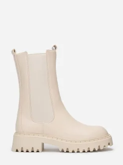 Outlet La Modeuse Chelsea hautes à semelle dentée Beige