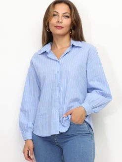 Outlet La Modeuse Chemise à fines rayures Bleu