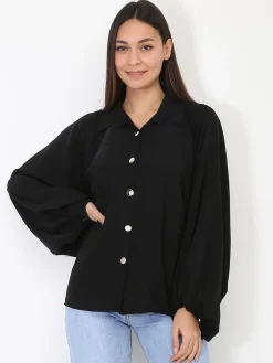 Hot La Modeuse Chemise à manches chauve-souris Noir