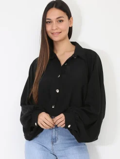 Hot La Modeuse Chemise à manches chauve-souris Noir