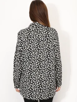 Clearance La Modeuse Chemise à motif feuilles pailletées Noir