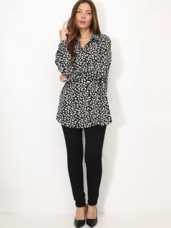 Clearance La Modeuse Chemise à motif feuilles pailletées Noir