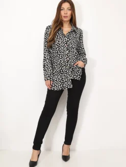 Clearance La Modeuse Chemise à motif feuilles pailletées Noir