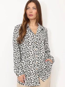 Discount La Modeuse Chemise à motif feuilles pailletées Blanc