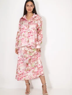 Clearance La Modeuse Chemise à motifs et éclats dorés Rose