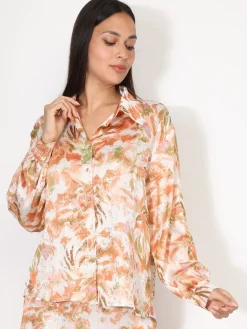 Hot La Modeuse Chemise à motifs et éclats dorés Orange
