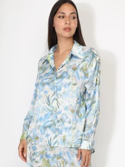Online La Modeuse Chemise à motifs et éclats dorés Bleu