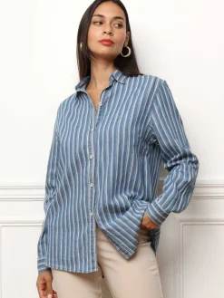 La Modeuse Chemise à rayures effet denim Bleu